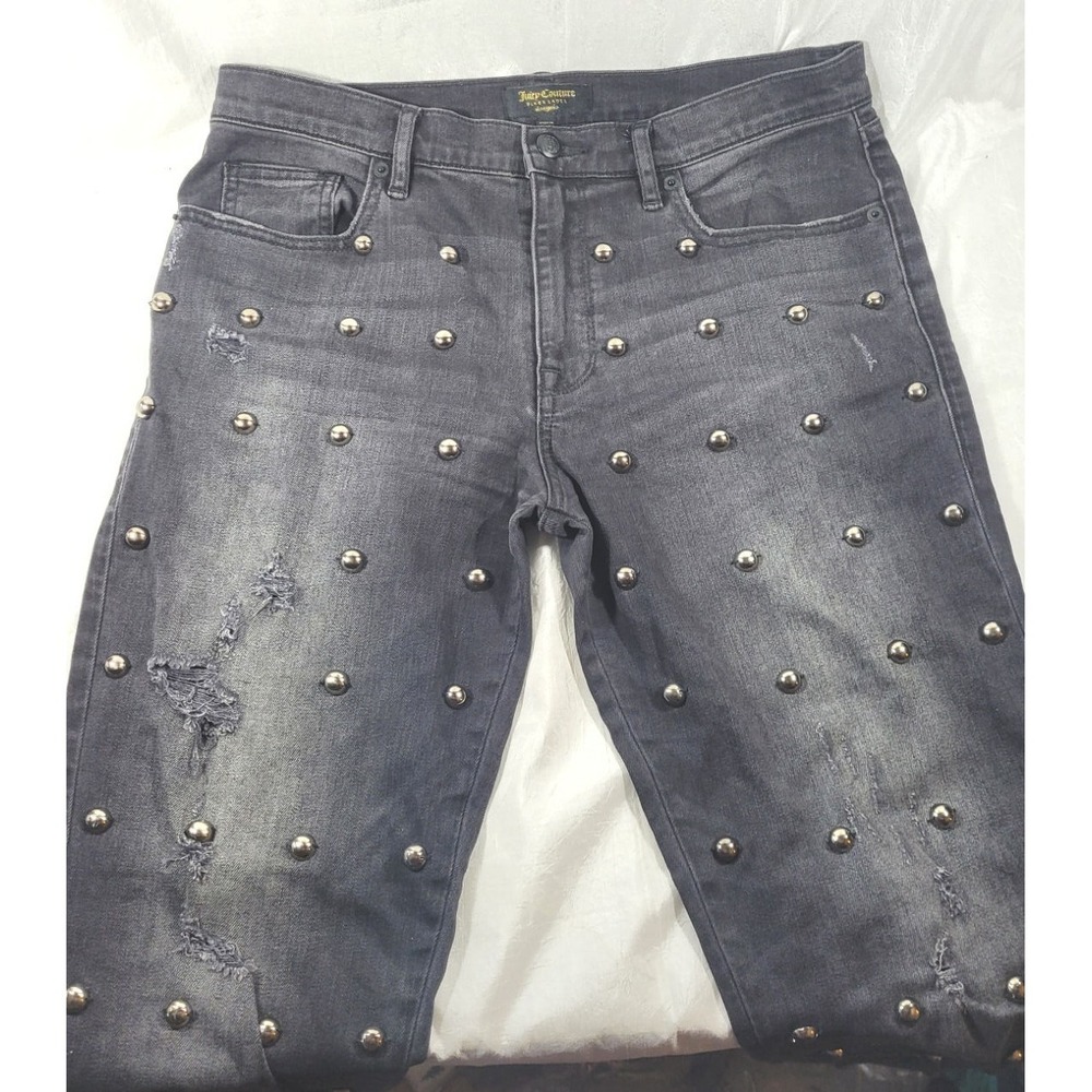 Juicy Couture Women's Distressed Ripped Raw Hem Stud Boyfriend Crop Jeans - 27